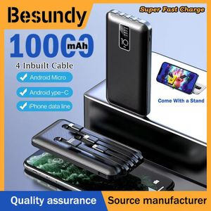 Built in 4 Cables 10000mAh Portable Power bank Comfortable Handshake Fast Charge Dual Output Ports