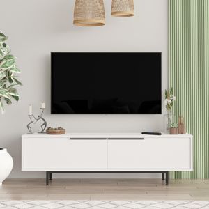 Senebuy Meuble TV Bohem 160 cm avec Pieds Métalliques – Blanc BOH1-W
