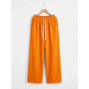 Pantalon Large Fluide en Lin Mélangé pour Femme - Taille Standard - ORANGE