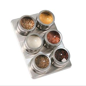 Pots à Épices Magnétique, Pot Epices Cuisines Lot de 6 avec Autocollant, pour BBQ Cuisine, Contenants à Épices Ronds en Acier Inoxydable, pour Sel, Poivre, Herbes ou Assaisonnements