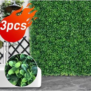 Panneau de buis a-rtificiel en 3 parties - 40 cm x 60 cm - Grande décoration suspendue pour intérieur/extérieur, mur végétal a-rtificiel durable