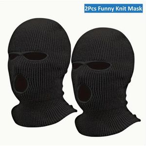 Lot de 2 masques thermiques - Tricot double couche haute élasticité avec 3 perforations, idéal pour le cyclisme et les sports de plein air - Noir