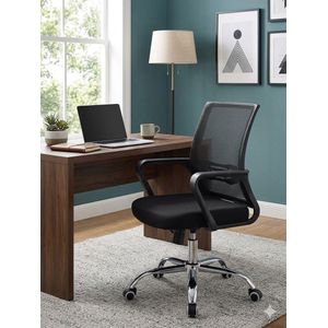 Chaise de Bureau Ergonomique en Maille Noire avec Roulettes et Accoudoirs