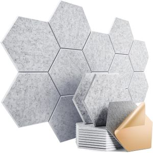 TodyJeyHo Lot de 12 panneaux acoustiques autocollants 12" X 10" X 0.4" - Panneaux en mousse insonorisante à haute densité, design hexagonal, résistant au feu, absorbent le bruit et éliminent les échos (Argent Gris)