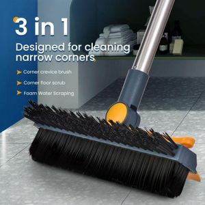 Brosse à récurer 3 en 1 rotation à 180 degrés avec balai réglable en forme de V à long manche pour salle de bain et cuisine