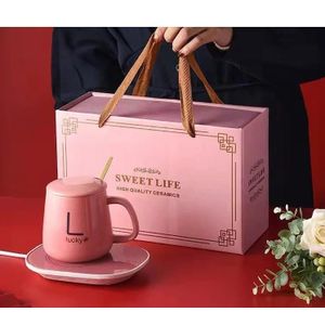 Ensemble Petit Déjeuner -   Mug + sous tasse en céramique, une cuillère élégante, et une plaque électrique - Vert