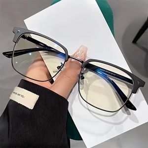 CALLIARA Lunettes à cadre demi-bord noir mat de style sourcil, lunettes anti-lumière bleue business casual pour hommes, verres de protection oculaire à cadre métallique demi-bord