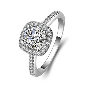 Bague de fiançailles carrée luxueuse et légère pour dames en argent
