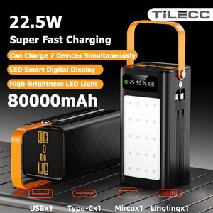 TiLECC Batterie externe multi-usage 22,5 W à charge ultra rapide, capacité extra-large de 80000, édition maison et extérieur, avec lampe de camping