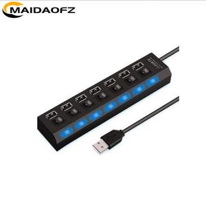 MAIDAOFZ Station d'accueil HUB USB 7 ports à haute vitesse, adaptateur 2.0, expandeur, diviseur multi-port, concentrateurs USB avec interrupteur marche/arrêt indépendant et indicateurs LED pour ordinateur portable, PC, ordinateur-
