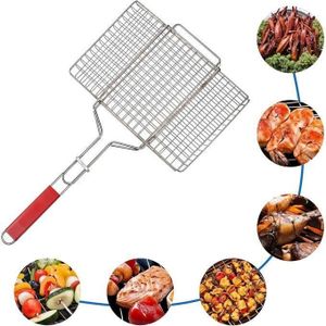 Panier à Grillades N Acier Inoxydable De Qualité Supérieure Avec Poignée En Bois – Idéal Pour Le Poisson, Les Légumes, Les Steaks, Les Crevettes
