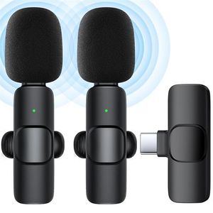 Microphone sans fil TECHMASTERS K9 Microphone professionnel 2,4 GHz (avec pince) Compatible avec les appareils de type C (comprend 2 microphones)
