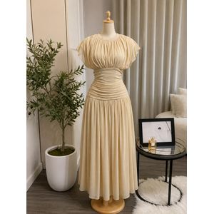 Robe De Soirée Chic En Mousseline - Plissée Et Élégante - Beig