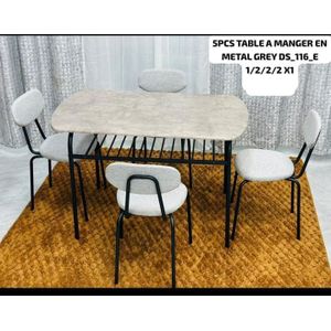 Ensemble Salle à Manger: Table 100cm + 4 Chaises en Bois et Metal