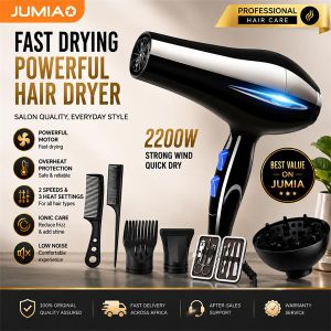Litglobe Sèche-cheveux professionnel haute puissance de 2200 W, assure un séchage rapide à l'air chaud et froid et est livré avec un diffuseur, un peigne et des accessoires de coiffage.