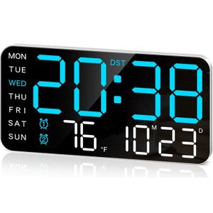 Flushrenic Réveil numérique LED, horloge LED, réveil pour chambre, grande horloge murale numérique de 8.4 pouces, réveil LED avec grands chiffres, date, température et DST, adapté pour la décoration moderne de bureau, les chambres et les cadeaux.