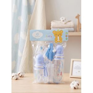Kit pour bébé - 3 Biberons +Tétine+ Cotons-tiges + Goupillon + Bavoir - Bleu