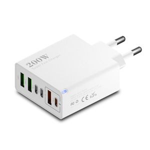 XY Chargeur rapide GaN 200W multiports, tête de chargement 3 USB-A & 3 USB-C, charge ultra-rapide compatible tous protocoles pour téléphones, station de chargement de bureau