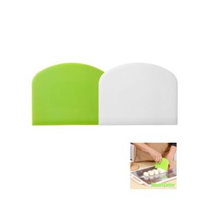 ShebSheb Raclette à pâte et raclette de banc pour la pâtisserie, 2 pièces en plastique PE flexible sans BPA, raclette de bol en plastique alimentaire, découpe-pâte pour pain, gâteau, pâte à sucre, glaçage (blanc, vert)