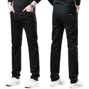 Jean Homme Noir Uni Coupe Droite Classique Tissu Denim Souple Décontracté Pour Quotidien Travail