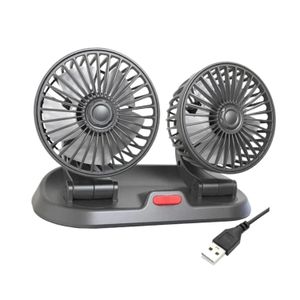 Flushrenic Ventilateur de voiture, double tête USB / 12V / 24V, ventilateur électrique de voiture à 360 ° réglable silencieux, ventilateur de voiture de carte de stationnement temporaire multifonctionnel à 2 vitesses (USB)