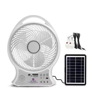 Ventilateur Rechargeable 4 EN 1 Multifonction avec Panneau Solaire – Lampe LED, Bluetooth, Radio & Power Bank Intégrée 