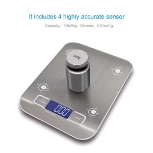 Balance de cuisine numérique avec affichage LED, capacité 10kg/1g, panneau en acier inoxydable, balance électronique, pour bijoux, aliments, snacks, pesage, outils de cuisson, grande taille