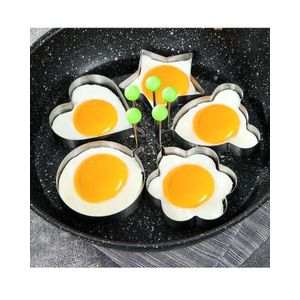 ShebSheb Lot de 5 cercles à œufs en acier inoxydable - Moules à pancakes antiadhésifs pour cuire œufs et omelettes - Gadgets de cuisine durables et accessoires de cuisson