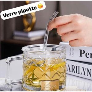 Mug 480 ml avec couvercle et paille en verre 