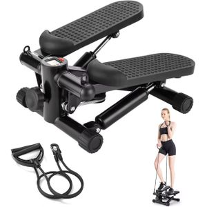 Stepper 2 en 1 Mini Stepper avec écran Multifonctions et Cordes Élastiques, Poids supporté jusqu'à 100kg