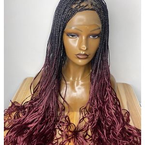 Hair Perruque nattée, Noir-Rouge vin, taille 28, French curls