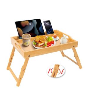 Table de Lit Pliante en Bambou (Support Tablette & Téléphone)