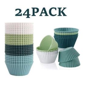 Lot de 24 moules de cuisson en silicone - Caissettes à muffins réutilisables (adaptées aux cupcakes)