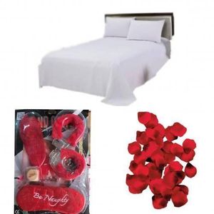 Assortiment cadeaux 3 pièces +pétales de rose+ menottes adultes 