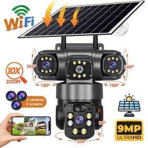 caméra de surveillance solaire à triple objectif, wifi 