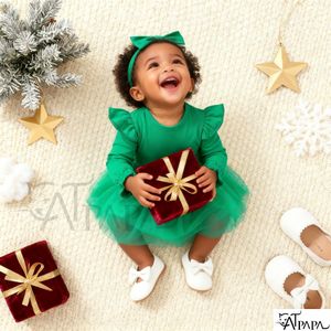 Catpapa Tenue de Noël pour bébé fille 0-18 mois, body à manches longues couleur unie robe en maille avec coiffe 2 pièces, mode simple pour tous les jours