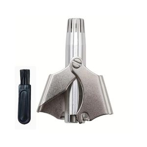 ShebSheb Tondeuse manuelle pour poils de nez pour homme et femme, tondeuse pour nez, oreilles, moustache et poils, étanche, en acier inoxydable avec brosse, coupe-poils nasaux, livrée avec une brosse de nettoyage, argent