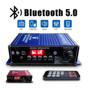 Amplificateur numérique Hi-Fi Bluetooth 5.0 de 400 W, enceinte 3-en-1 pour la maison ou la voiture avec lecteur de carte, port USB et radio – Bleu