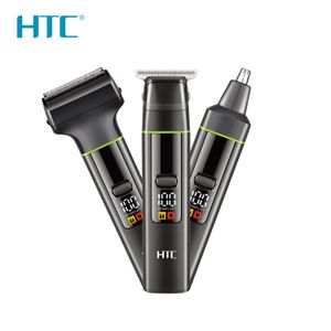 Htc Kit de soin pour homme AT-1202 3 en 1 : tondeuse à cheveux, tondeuse nez-barbe, fonction magnétique et écran. Kit professionnel.