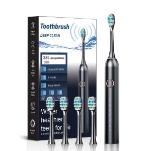 Ensemble de brosses à dents électriques style européen adulte entièrement automatique intelligent sonique poils doux ultra-fins portable entièrement étanche contient quatre têtes de brosse de remplacement