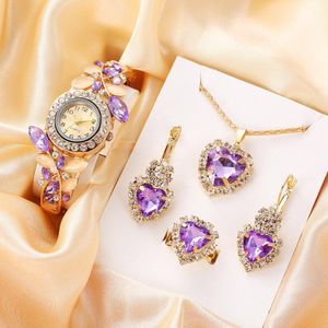 5pcs Women Bracelet Watches Jewelry Set , Necklace , Ring , Earrings