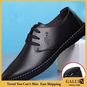 GALUIN Mocassins décontractés en cuir style britannique pour hommes, chaussures à bout rond en PU, chaussures à enfiler à lacets