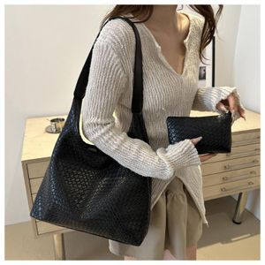 CALLIARA Sac fourre-tout tissé noir, lot de 2, grand sac à bandoulière pour femme, minimaliste et polyvalent pour le travail