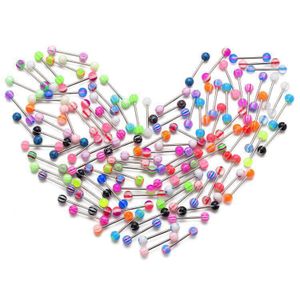 Ensemble de 50 anneaux de langue, piercings de nombril et de lèvre en acier inoxydable 316L de couleurs assorties