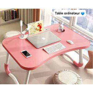 table d'ordinateur pliable et portable il comprend des fonctionnalités pratiques comme un porte-gobelet et une fente pour tablette ou téléphone
