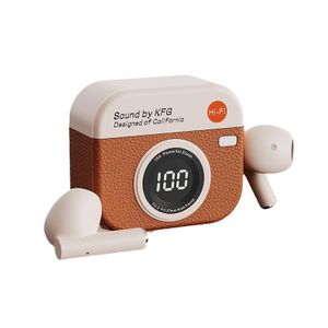 TWS Air ear pods pro Q86 Écouteurs Bluetooth Q86 Bluetooth 5.4 écouteur style Rétro appareil photo Q 86 – Stéréo sans fil à affichage numérique LCD - Marron 