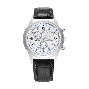 Yazole Montre Homme A Quartz - Bracelet En Cuir - Noir 271C.