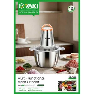 Yaki Hachoir à Viande Electrique - Inox - 2 Litres - Trancheuse multifonctions