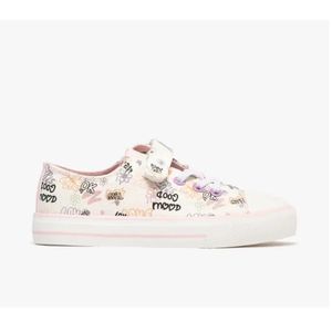 Baskets en toile imprimée à lacets élastiques et à scratch fille blanc