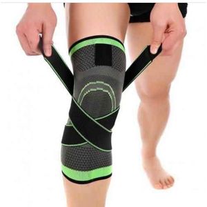 Genouillère de compression ajustable avec sangles de stabilisation.